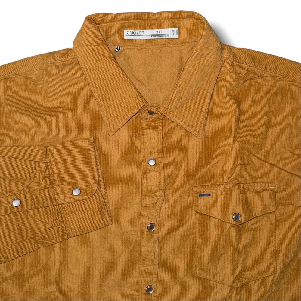 Criquet Mens XXL Mustard Yellow Corduroy Pearl Snap Western Shirt Long Sleeve